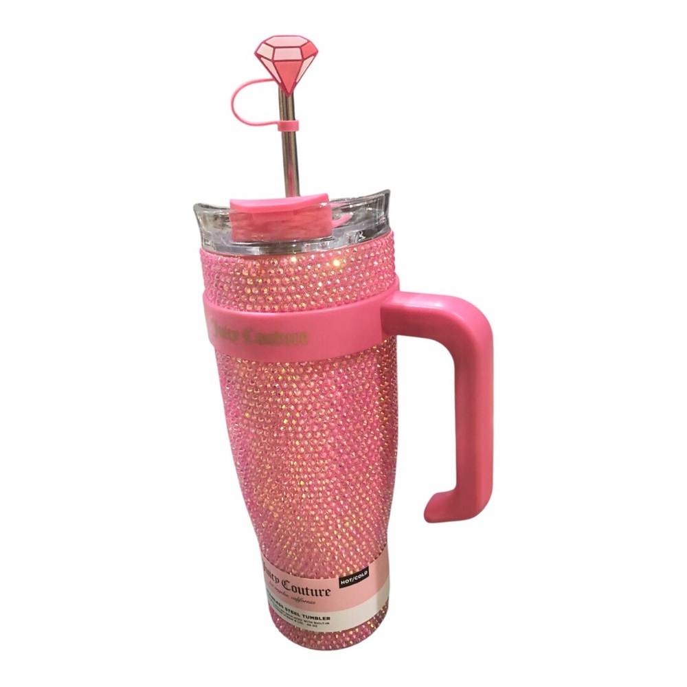 Juicy Couture pink crystal studded rhinestones stainless steel 40oz tumbler new‎